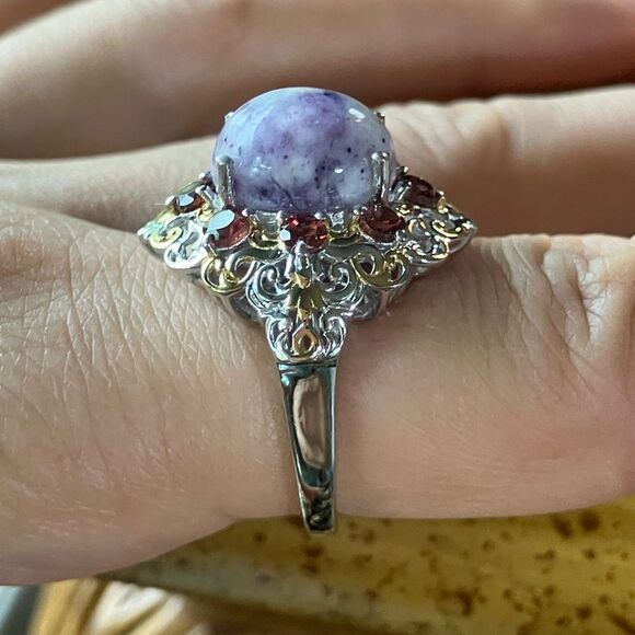 Rare Tiffany Stone Red Garnet Sterling Silver Cocktail Ring Size 8 - Picture 3 of 9